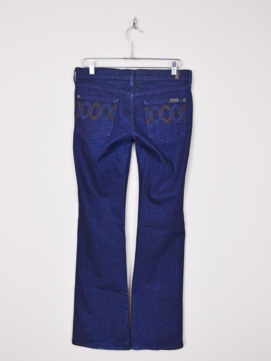 7 For All Mankind Denim - 7 For All Mankind Dark Blue Flare Jeans with Embroidered Back Y2K Vintage Bootcu